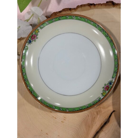 Vintage Noritake Floral Trimmed Saucer Plates Green Border Set of 2 Replacement - Picture 4 of 10